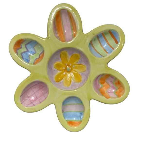 Easter Egg Display Candy Dishes Ceramic 9 inch Multipurpose Multicolor Set of 2 - Picture 2 of 12